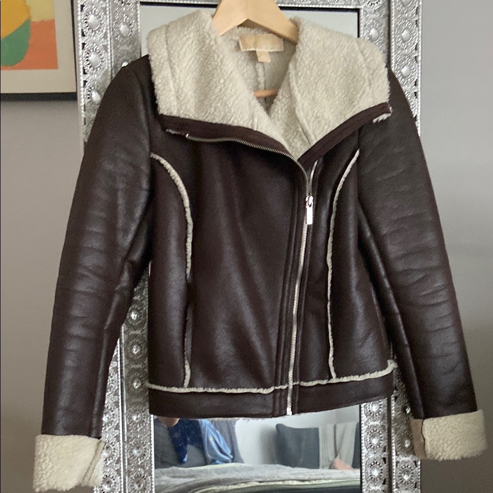 Michael Kors Dark Brown Shearling Bomber Jacket